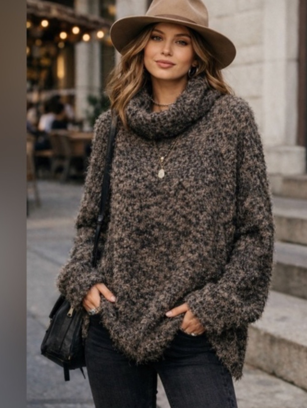 Free People She’s All That Loose Knit Alpaca Cowl Neck Sweater Size L